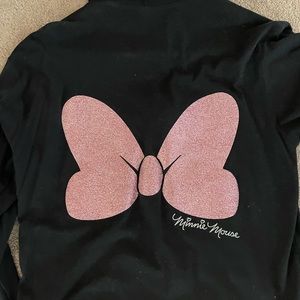 Custom Minnie Mouse light hooded black zip-up sweatshirt